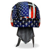 Hot Leathers DOO RAGS Flag Cross Headwrap featuring bold red, white, and blue flag design with cross pattern.