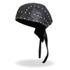Hot Leathers HWL1005 studded leather doo rag headwrap with metal studs and braided detail, worn as a stylish motorcycle accessory.