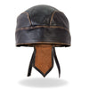 Hot Leathers DOO RAGS HWL1008 Brown Rub-Off Seam Leather Headwrap, showcasing durable leather and stylish seam detailing.