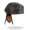 Hot Leathers Brown Rub-Off Seam Leather Headwrap, DOO RAGS style, featuring durable leather with seam detailing and adjustable fit.