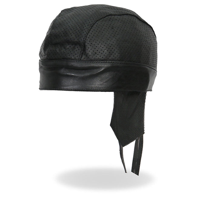Hot Leathers HWL1010 Black Perforated Leather Head Wrap for DOO RAGS, featuring a stylish perforated leather design.