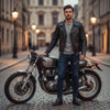 Black Old School Police Style motorcycle leather jacket for men by Buffalo Leather Gear, featuring classic design and sturdy leather construction.
