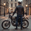 Black old school police style motorcycle leather jacket for men by Buffalo Leather Gear, featuring classic design and durable leather.
