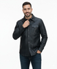 HL10403BLACK Leather motorcycle lightweight shirt - western biker club soft leather shirt - HighwayLeather
