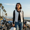 HL14945White Women White Tactical Style leather Vest for Biker club