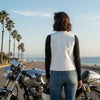 HL14945White Women White Tactical Style leather Vest for Biker club