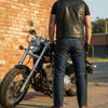 HL21836 BLUE Denim Chap lightweight Motorcycle Style Riding Chaps - Blue PRIDE DENIM CHAPS - HighwayLeather