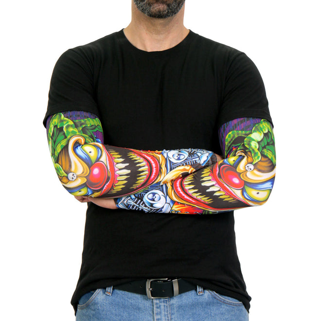 Hot Leathers Jack in The Box arm sleeve, a black tattoo-style sleeve with a detailed Jack in the Box design.