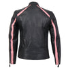 Pink striped leather women's jacket by Hot Leathers with reflective piping, featuring a stylish design and fitted cut.