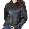 Hot Leathers ladies leather jacket with lace-up sleeves, stylish women's jacket featuring a sleek black leather design.