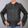 Hot Leathers JKL1028 Ladies Black Studs and Fringe Leather Jacket with Deep Utility Pockets