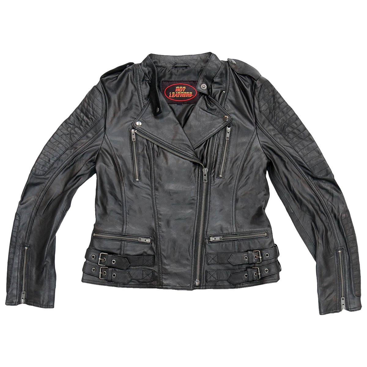 Hot Leathers JKL1030 Ladies Lightweight Black Leather Jacket with Side Buckles