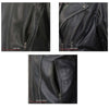 Black leather women's jacket by Hot Leathers with a removable hoodie, shown from multiple angles.