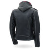 Hot Leathers women's black leather jacket with removable hoodie, stylish and fitted women’s jacket featuring classic design and premium leather.