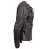 Black leather women's motorcycle jacket by Hot Leathers with plaid flannel lining, featuring a stylish and fitted design.