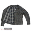 Hot Leathers women's black leather motorcycle jacket with plaid flannel lining, stylish and durable for riding and casual wear.