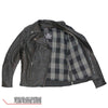 Hot Leathers women's black leather motorcycle jacket with plaid flannel lining, featuring a stylish and durable design.