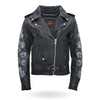 Black Women's Motorcycle Leather Jacket by Hot Leathers with Rose Embroidery, featuring classic style and detailed floral design.