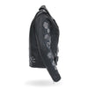 Women's black motorcycle leather jacket by Hot Leathers with rose embroidery, featuring a stylish and edgy design.