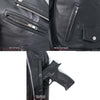 Black women's motorcycle leather jacket by Hot Leathers with rose embroidery and detailed pocket design.