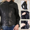 Black Women's motorcycle leather jacket by Hot Leathers, Pristine style, premium USA-made leather, with detailed stitching.