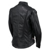 Side back view of Hot Leathers Women's Pristine Black Motorcycle Leather Jacket, premium USA-made women's jacket with stylish fit.
