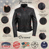 Black women's leather jacket from Hot Leathers JKL5003 'Serene' collection, featuring clean cut premium leather details.