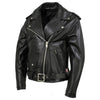 Milwaukee Leather women's black 'The Flaunt' motorcycle style leather jacket, front view showing classic design and premium craftsmanship.