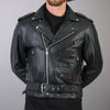 Hot Leathers men's motorcycle leather jacket with zip-out lining, featuring classic design and durable black leather for riding comfort.
