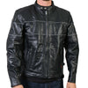 Men's leather vented scooter jacket by Hot Leathers with reflective piping, featuring a classic design and durable construction.