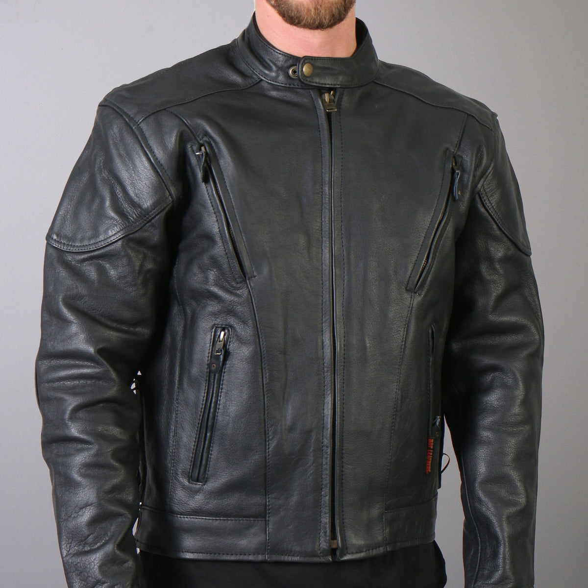 Men's vented leather jacket by Hot Leathers, featuring classic design with visible vents and sturdy leather construction.