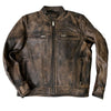 Men's distressed brown leather jacket by Hot Leathers featuring inside storage pockets and a rugged, stylish design.