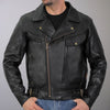 Hot Leathers JKM1022 Mens Motorcycle Leather Jacket with a Deep Utility Pocket