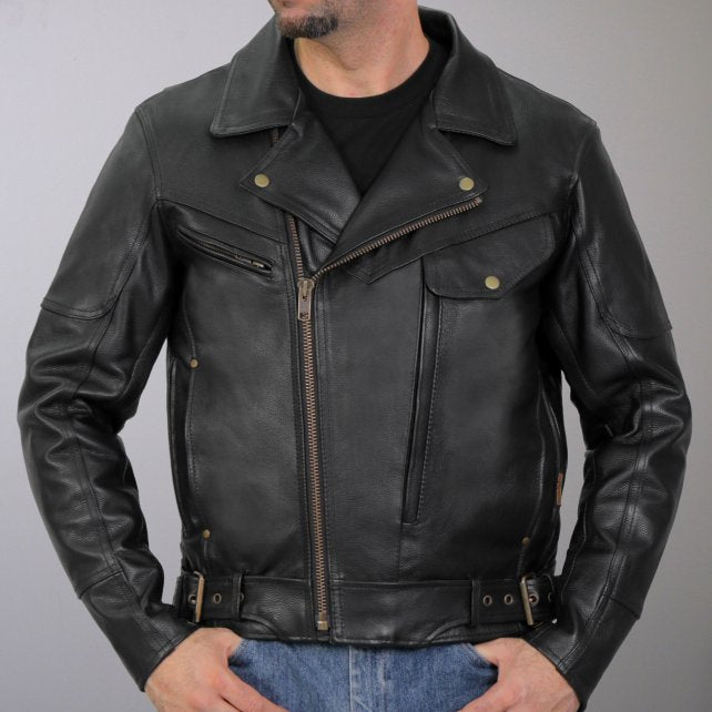Hot Leathers JKM1022 Mens Motorcycle Leather Jacket with a Deep Utility Pocket