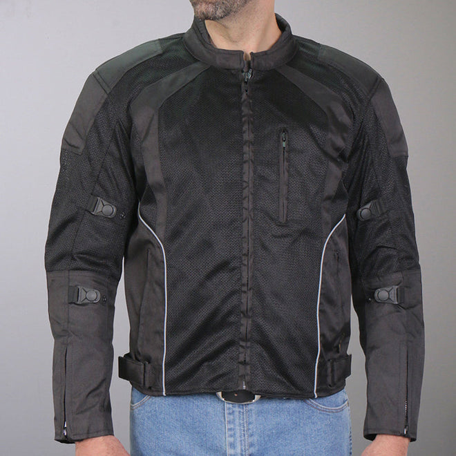 Hot Leathers JKM1025 Men’s Black Armored Nylon Mesh Jacket with Reflective Piping and Utility Pocket