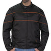 Men's black nylon jacket by Hot Leathers with orange reflective trim, featuring a front zipper and casual style.