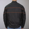 Men's black nylon jacket by Hot Leathers with orange reflective trim, featuring a stand-up collar and zippered front.