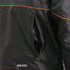 Men's black nylon jacket by Hot Leathers with orange reflective trim, featuring a casual, stylish design and adjustable collar.