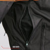 Hot Leathers men's black nylon jacket with orange reflective trim, featuring a sleek design and adjustable collar.