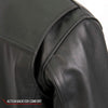 Men's black leather motorcycle jacket by Hot Leathers with zip-out lining, featuring a sleek design and durable construction.