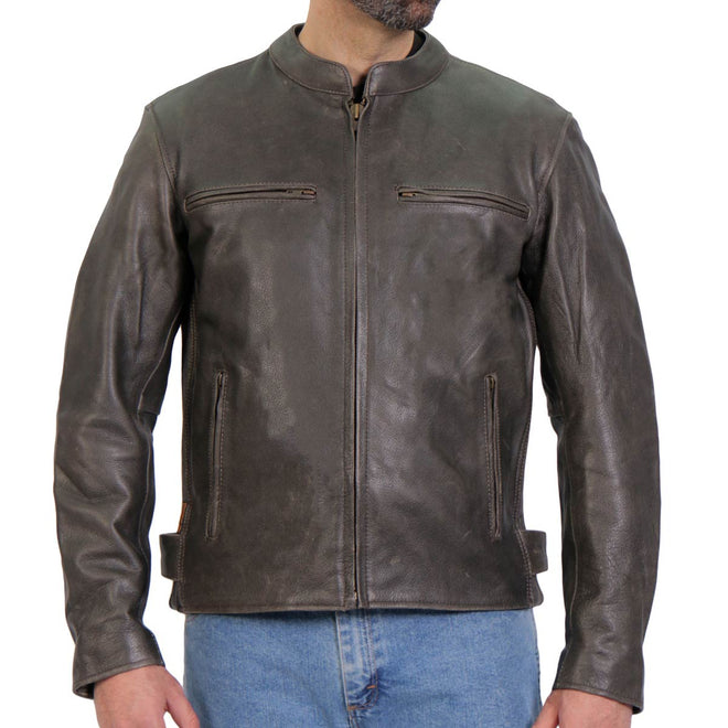 Hot Leathers JKM1029 Men’s Distress Brown ‘Utility-Pocket’ Leather Jacket