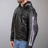 Hot Leathers men's Skull and Bones leather jacket with flannel lining, featuring detailed skull and bone design and classic biker style.