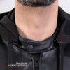 Hot Leathers men's Skull and Bones leather jacket with flannel lining, featuring a bold skull and bones design and classic motorcycle style