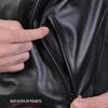 Men's Hot Leathers Skull and Bones leather jacket with flannel lining, featuring detailed skull and bones design and rugged style.