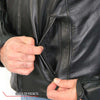 Hot Leathers JKM1032 Men’s Black ‘Skull Flag' Printed Leather Jacket with Utility Pockets