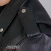 Men's black Hot Leathers motorcycle leather jacket with skull and crossbones design, featuring classic style and detailed stitching.