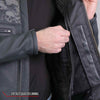 Hot Leathers JKM2002 Men’s Black ‘Reflective Skull' Printed Leather Jacket with Utility Pockets