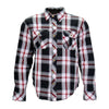 Men's red and white armored flannel jacket by Hot Leathers, featuring a rugged design and durable fabric for outdoor wear.
