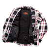 Men's Hot Leathers armored flannel jacket in red and white, featuring protective armor and casual stylish design.