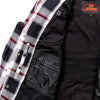 Men's Red and White Armored Flannel Jacket by Hot Leathers, featuring armored padding and a classic flannel design.